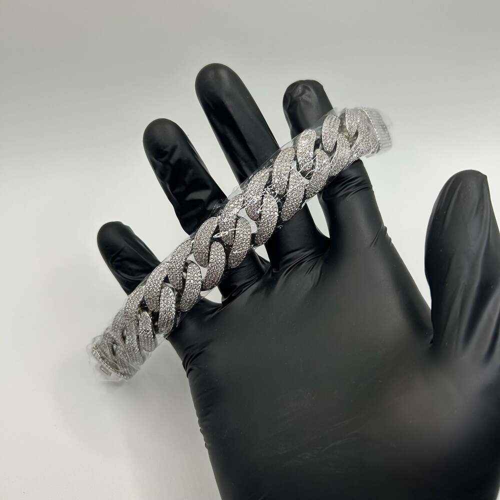 Moissanite Iced Out 4 Row Miami Men Cuban Bracelet Silver 20mm 7.5 Inch New VVS1
